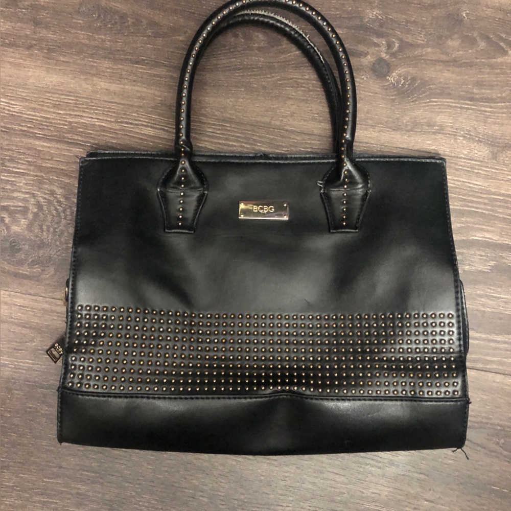 BCBG Paris Black Tote with Gold Stud Detailing